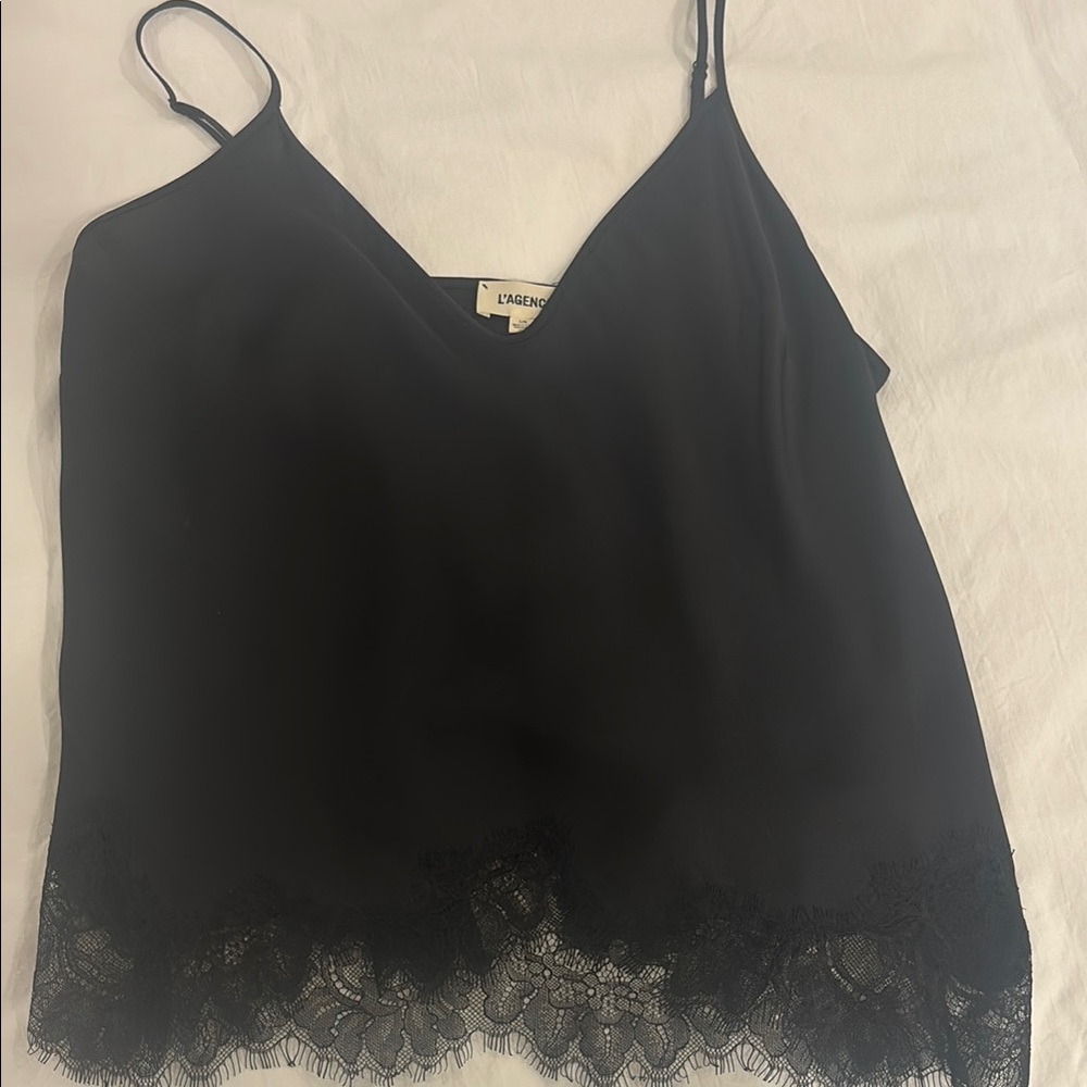 L'AGENCE Black Camisole with Lace Hem
